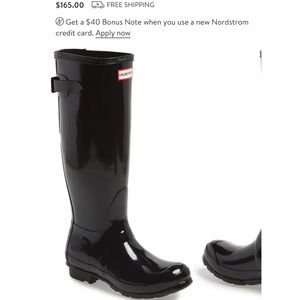 Hunter Original Back Adjustable Gloss Black Rain Boots 8